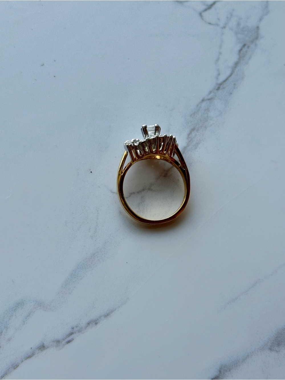 Vintage Gold Tone Swirl Halo CZ Cocktail Ring - Size 6 - Picture 4 of 9